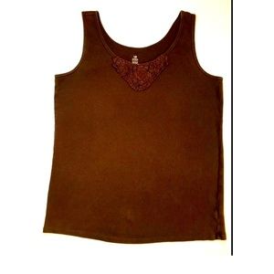 Bobbie Brooks 1X Brown Embroidered Tank Top